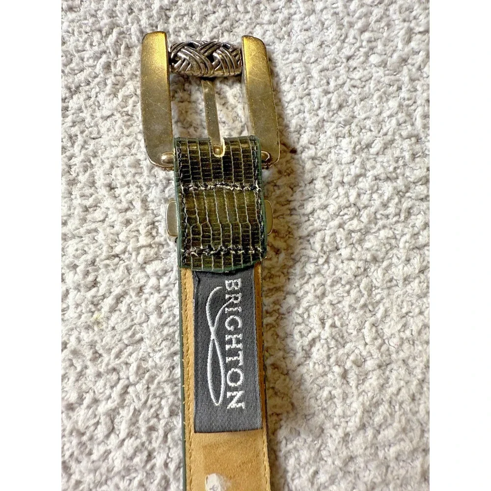 Brighton Women Leather Belt Small Green Snake Embossed Silver Buckle Made in USA